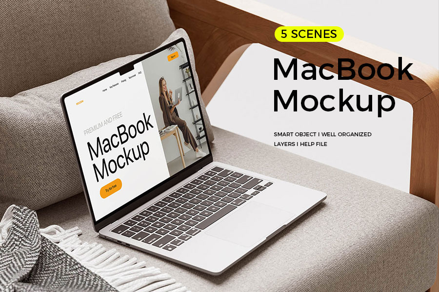 3款MacBook苹果电脑界面UI展示样机平面设计PSD智能贴图