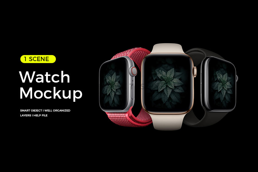 1款Apple Watch手表屏幕界面UI贴图PSD智能样机设计素材
