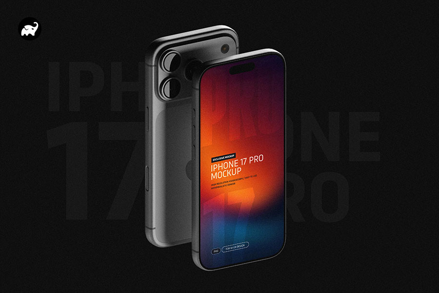 1款黑化风iPhone 17手机界面设计展示效果图PSD贴图样机设计素材